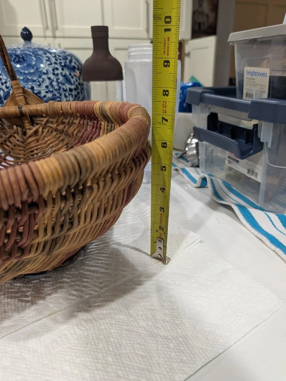 Large Vintage Handwoven Multicolored Natural‎ Woven Rattan Basket with Handle